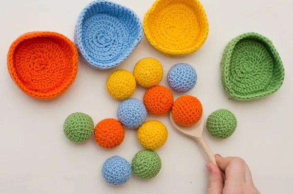Crochê Brinquedos Seguros Ideia Presente Para Bebês Páscoa Colorido Jogo — Fotografia de Stock
