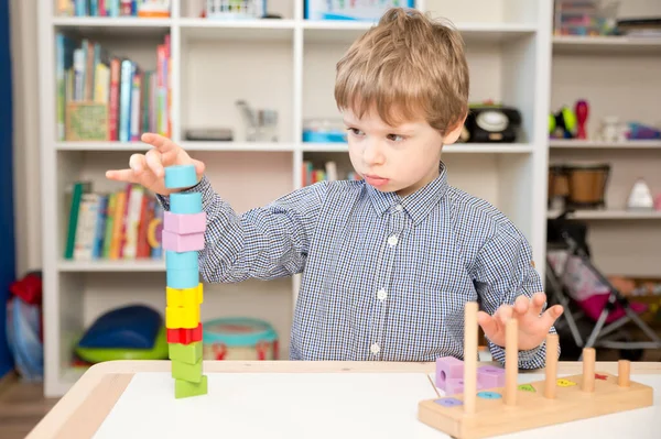 Aprender Contar Formas Cores Montessori Tipo Implementar Brinquedos Madeira — Fotografia de Stock