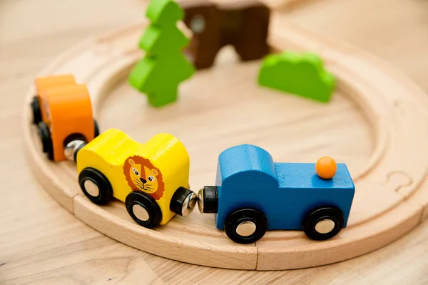 Wooden Railway Train Animal Wagons Wooden Floor Nostalgia Toy Childhood — 스톡 사진