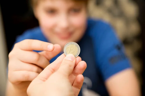 Adult Giving Coin Child Saving Money Concept Children Financial Education — Photo