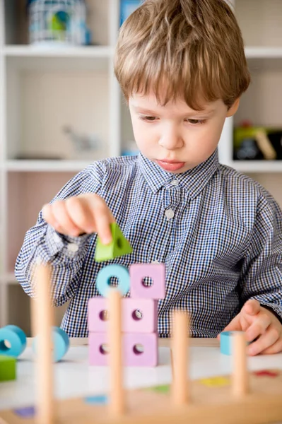 Aprender Contar Formas Cores Montessori Tipo Implementar Brinquedos Madeira Para — Fotografia de Stock