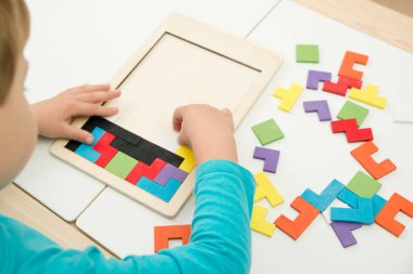 Wooden puzzle. Intelligent, brain training game. For Kids to get smarter by improving abilities, using this toy to learn Colors and give mind boost with this fun logical memory game.