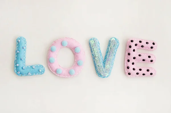 Stuffed Felt Letters Decorations Word Love Isolated Neutral Background Handmade — Stok fotoğraf