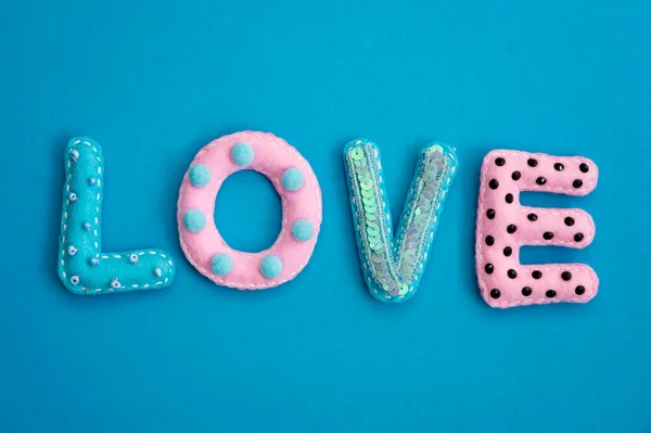 Stuffed Felt Letters Decorations Word Love Isolated Neutral Background Handmade — Fotografia de Stock