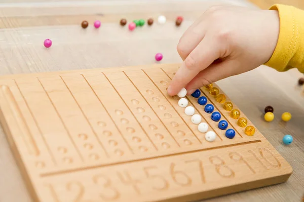 Montessori Beads Board Навчаючись Рахувати Писати Числа Готуйте Дитину Розумової — стокове фото