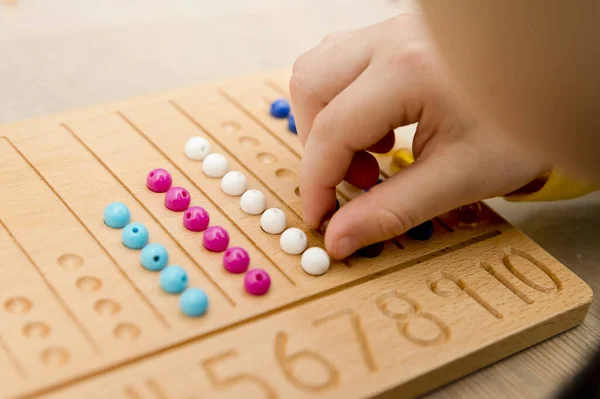 Montessori Pärlbräda Lära Sig Räkna Och Skriva Tal Förbereda Barn — Stockfoto