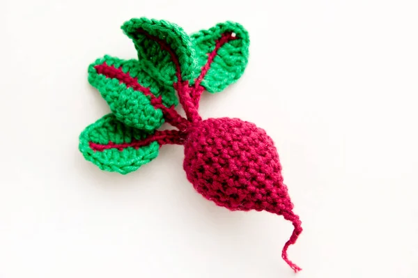 Knitted Vegetables Beets Concept Stylization Handicrafts Ecological Toys Children Develop — стоковое фото