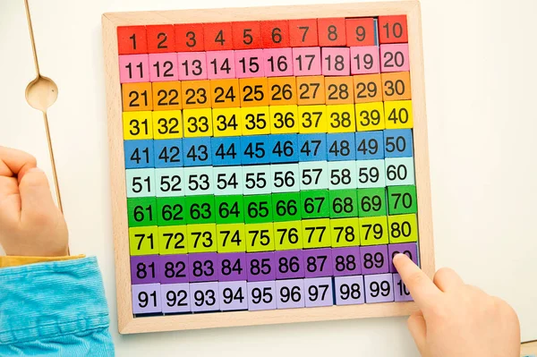 Mats educational game. To develop fine motoric skills, logical thinking, tool for primary school pupils and aspiring math pros. Colorful wood cubes with numbers, digits, basic arithmetic operations