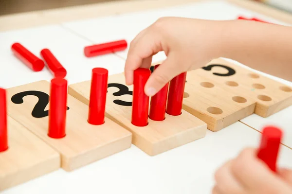 Dřevěné Figurky Montessoriho Metodiky Matematické Děti Počítají Puzzle Pro Děti — Stock fotografie