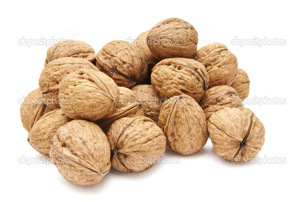Walnuts isolated on white canvas
