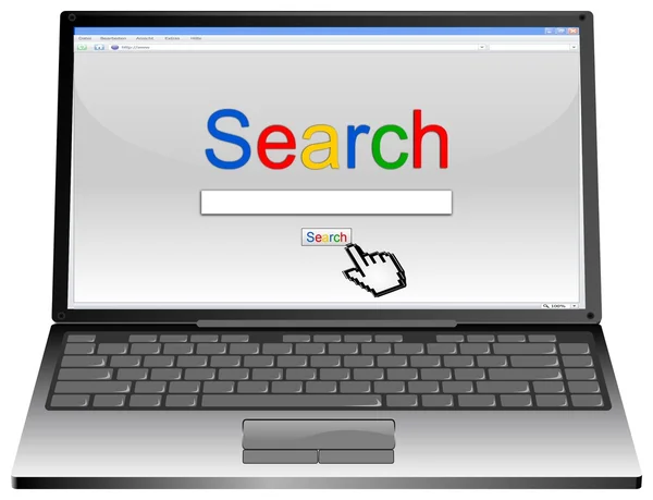 Laptop with Internet Search engine browser window — Stok fotoğraf