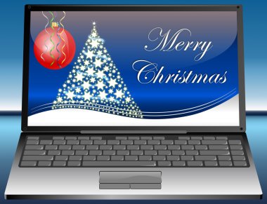 neşeli Noel kartı ile dizüstü bilgisayar