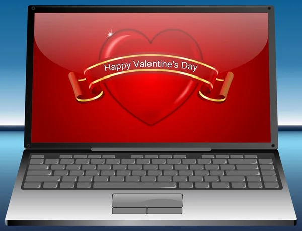 Laptop met Valentijnsdag wenskaart Happy Valentine's Day — Stockfoto