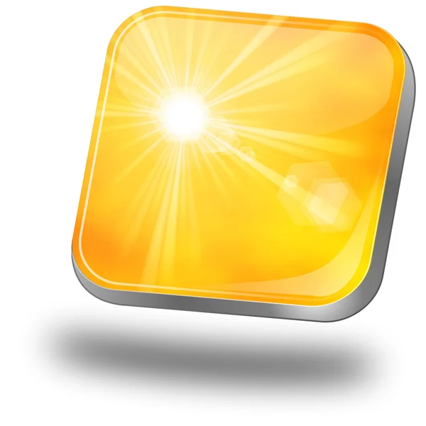 Button with summer sun rays with lens flare — Stock Photo, Image