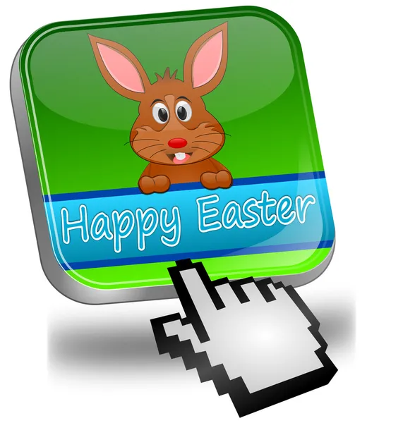 Conejito de Pascua deseando feliz botón de Pascua con cursor — Foto de Stock