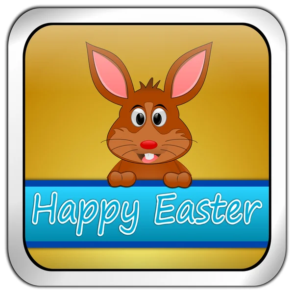 Conejo de Pascua deseando feliz botón de Pascua — Foto de Stock
