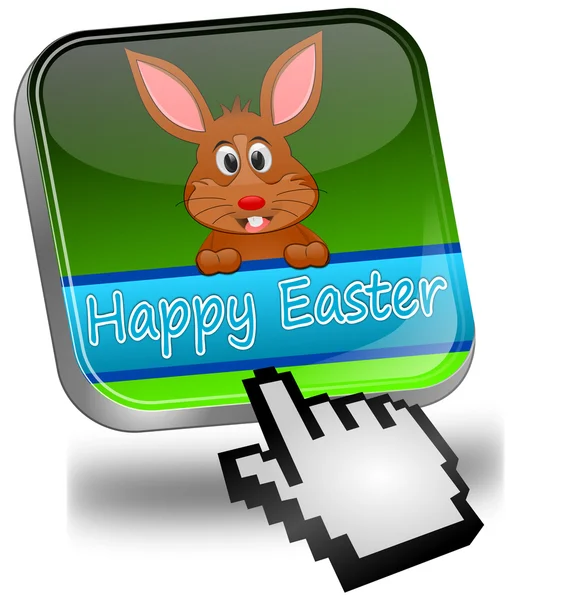 Conejito de Pascua deseando feliz botón de Pascua con cursor —  Fotos de Stock