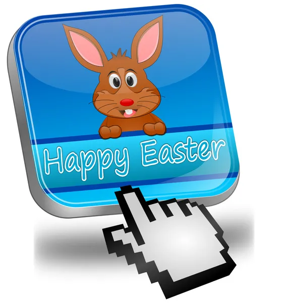 Easter bunny wishing happy easter button with cursor — Stock Photo, Image