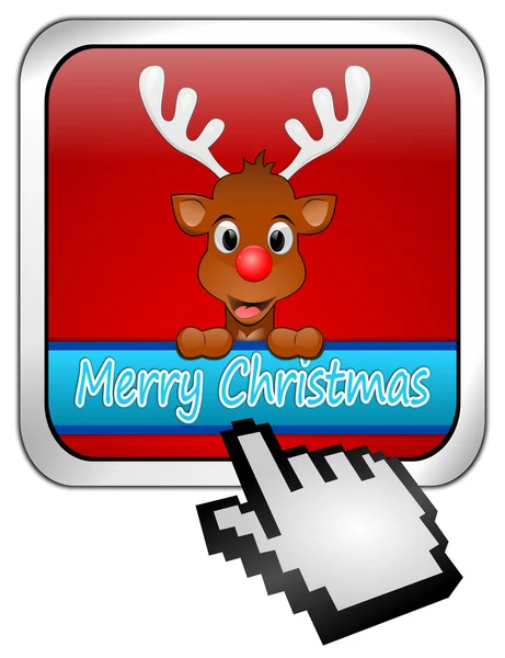 Rena desejando Botão Feliz Natal com cursor — Fotografia de Stock
