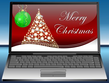 neşeli Noel kartı ile dizüstü bilgisayar