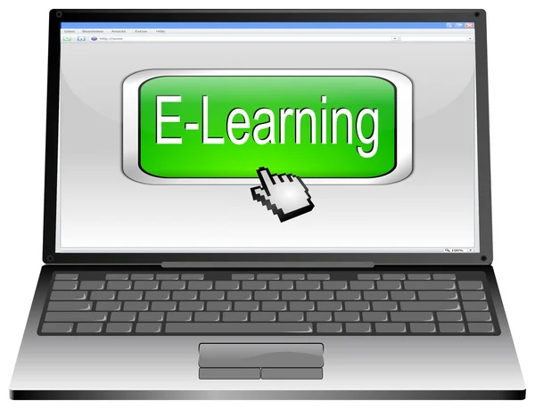 Laptop, E-Learning gomb — Stock Fotó