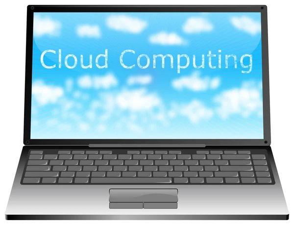 Laptopcomputer met sky in scherm cloud computing — Stockfoto