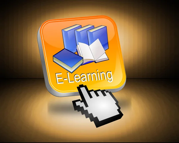 E-learning tlačítko s kurzorem — Stock fotografie