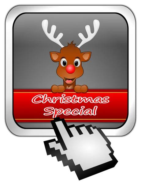 Button Christmas Special with reindeer and Cursor — Stock Photo, Image