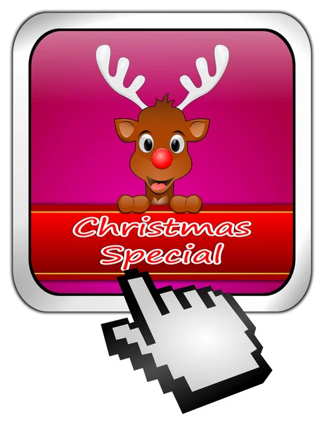 Botão especial de Natal com renas e cursor — Fotografia de Stock