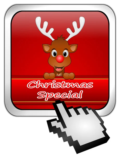 Button Christmas Special with reindeer and Cursor — Stock Photo, Image