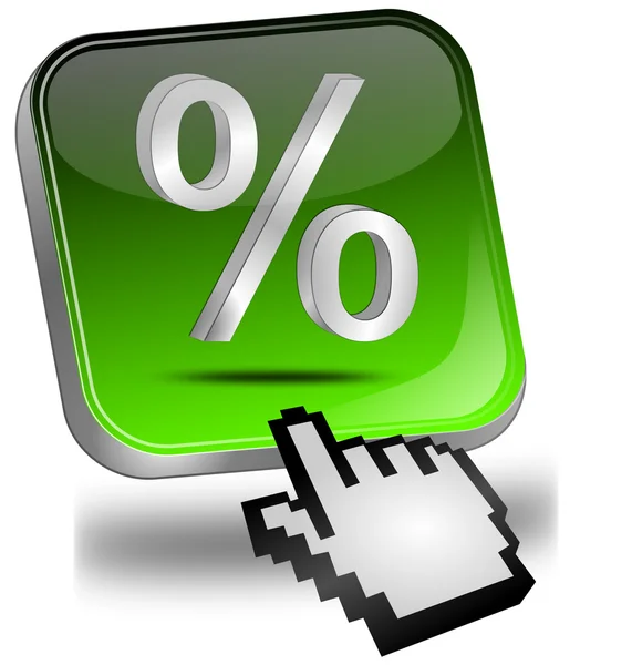 Korting knop met procentsymbool en cursor — Stockfoto