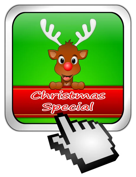 Button Christmas Special with reindeer and Cursor — Stock Photo, Image