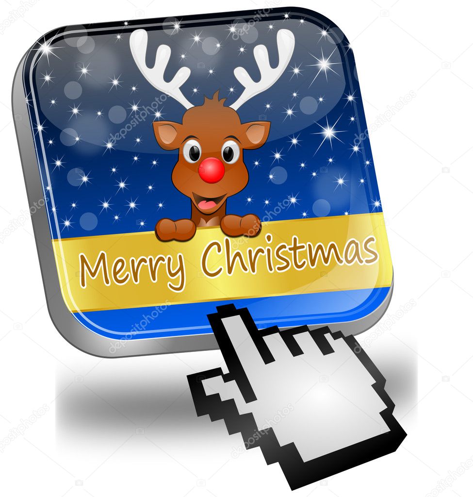Reindeer wishing Merry Christmas Button with cursor