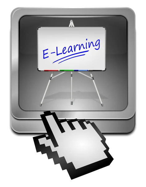 E-lärande-knappen med markören — Stockfoto