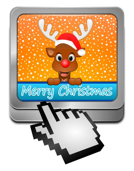 Reindeer wishing Merry Christmas Button with cursor — Stock Photo, Image