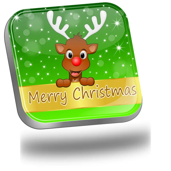 Reindeer wishing Merry Christmas Button — Stock Photo, Image