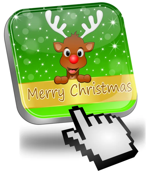 Reindeer wishing Merry Christmas Button with cursor — Stock Photo, Image