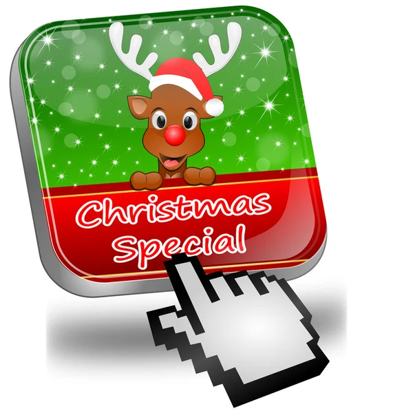 Botão especial de Natal com renas e cursor — Fotografia de Stock