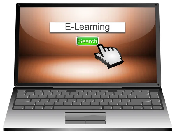 Laptop-val internet pókháló kutatás motor e-learning — Stock Fotó