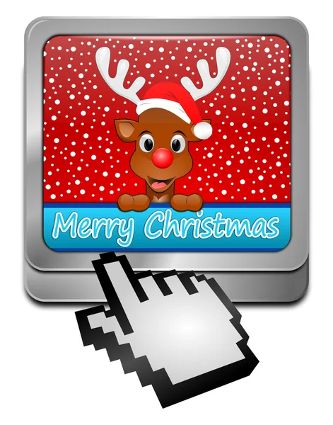 Rena desejando Botão Feliz Natal com cursor — Fotografia de Stock