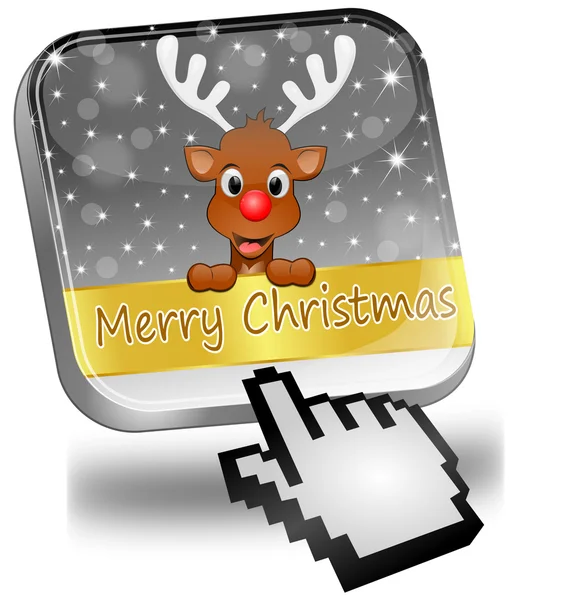 Reindeer wishing Merry Christmas Button with cursor — Stock Photo, Image
