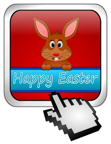 Conejito de Pascua deseando feliz botón de Pascua con cursor — Foto de Stock