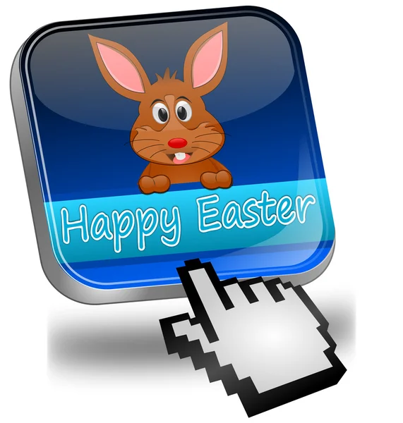 Easter bunny wishing happy easter button with cursor — Stock Photo, Image