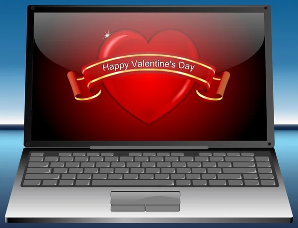 Laptop z Walentynki kartkę z życzeniami szczęśliwy Valentine's Day — Zdjęcie stockowe