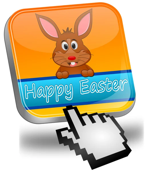 Easter bunny wishing happy easter button with cursor — Stock Photo, Image