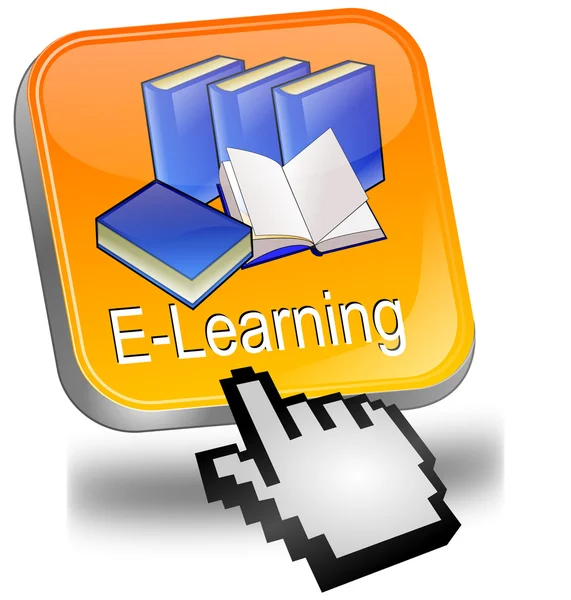 E-learning tlačítko s kurzorem — Stock fotografie