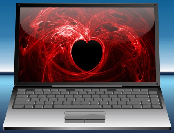 Laptop mit Valentinstag-Grußkarte — Stockfoto