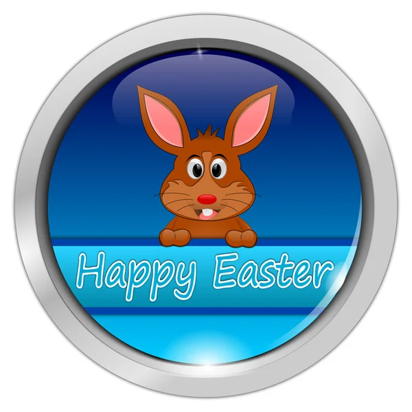 Conejo de Pascua deseando feliz botón de Pascua — Foto de Stock