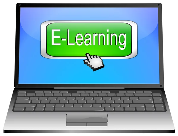 Portátil con botón E-Learning — Foto de Stock