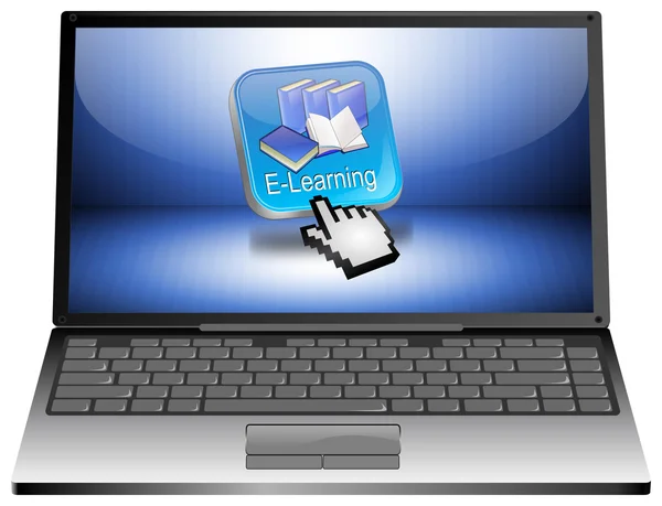 Computer portatile con pulsante E-Learning — Foto Stock